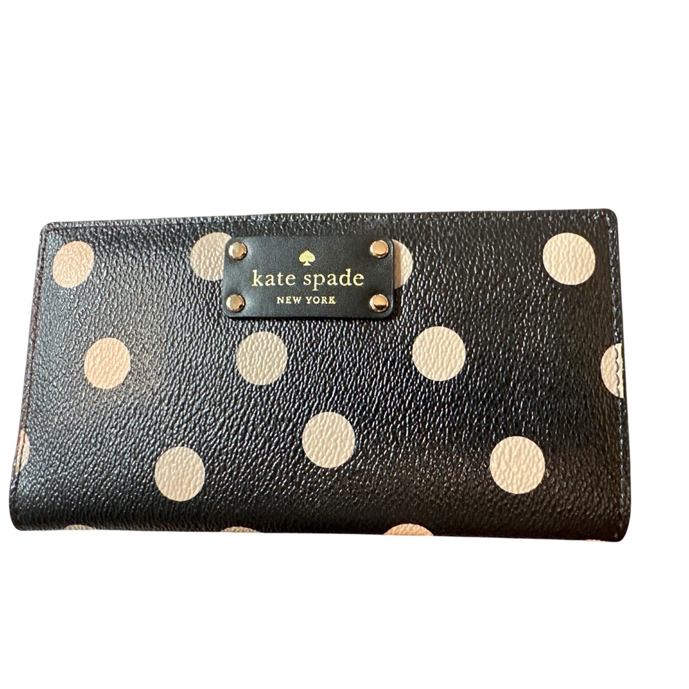 kate spade Black and Cream Polka Dot Continental Wallet